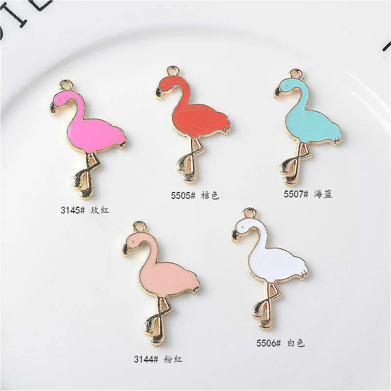 10 шт. 36*20 мм корейские эмалированные цветные Подвески в виде птицы фламинго