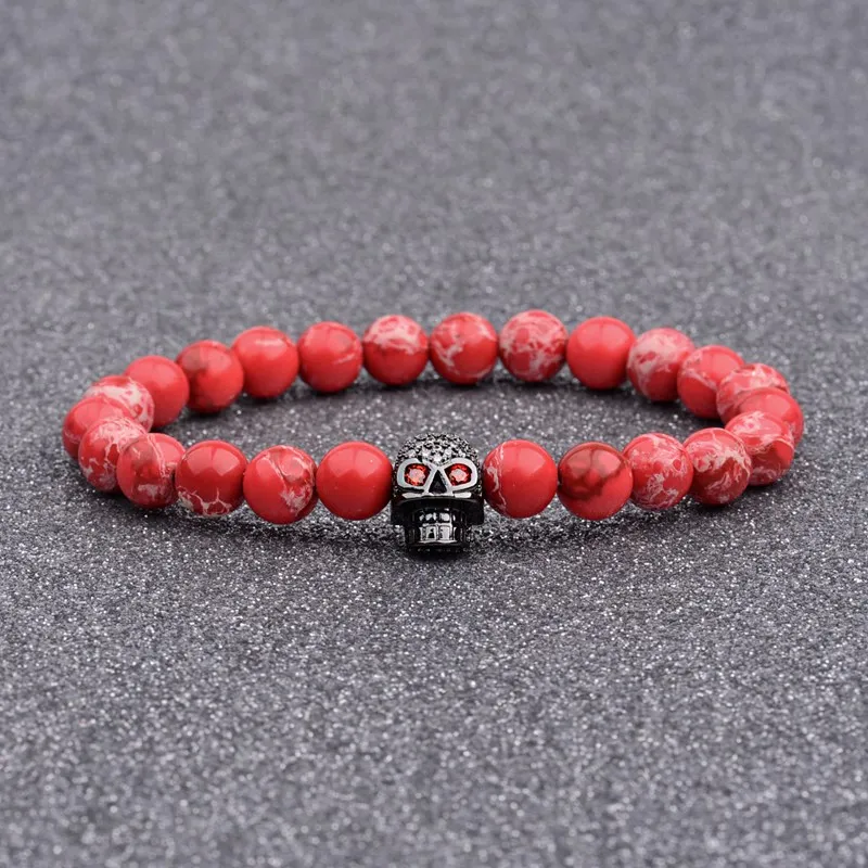 Amader новый дизайн Красные Каменные Бусы черный скелет медный браслет мужские