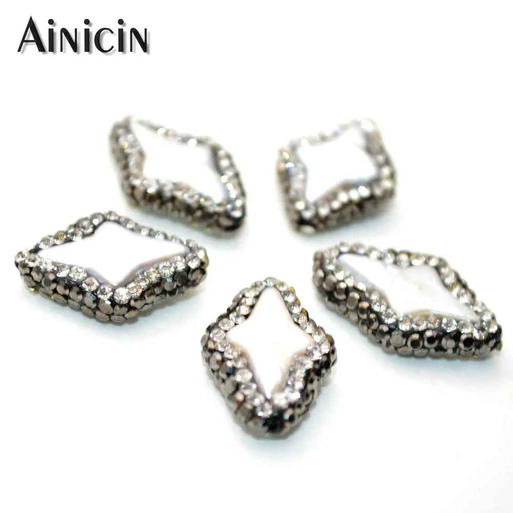 

13x20mm Black Rhinestone Crystal Clay Paved Star Beads Natural Freshwater Pearl DIY Jewelry Making Findings 20pcs