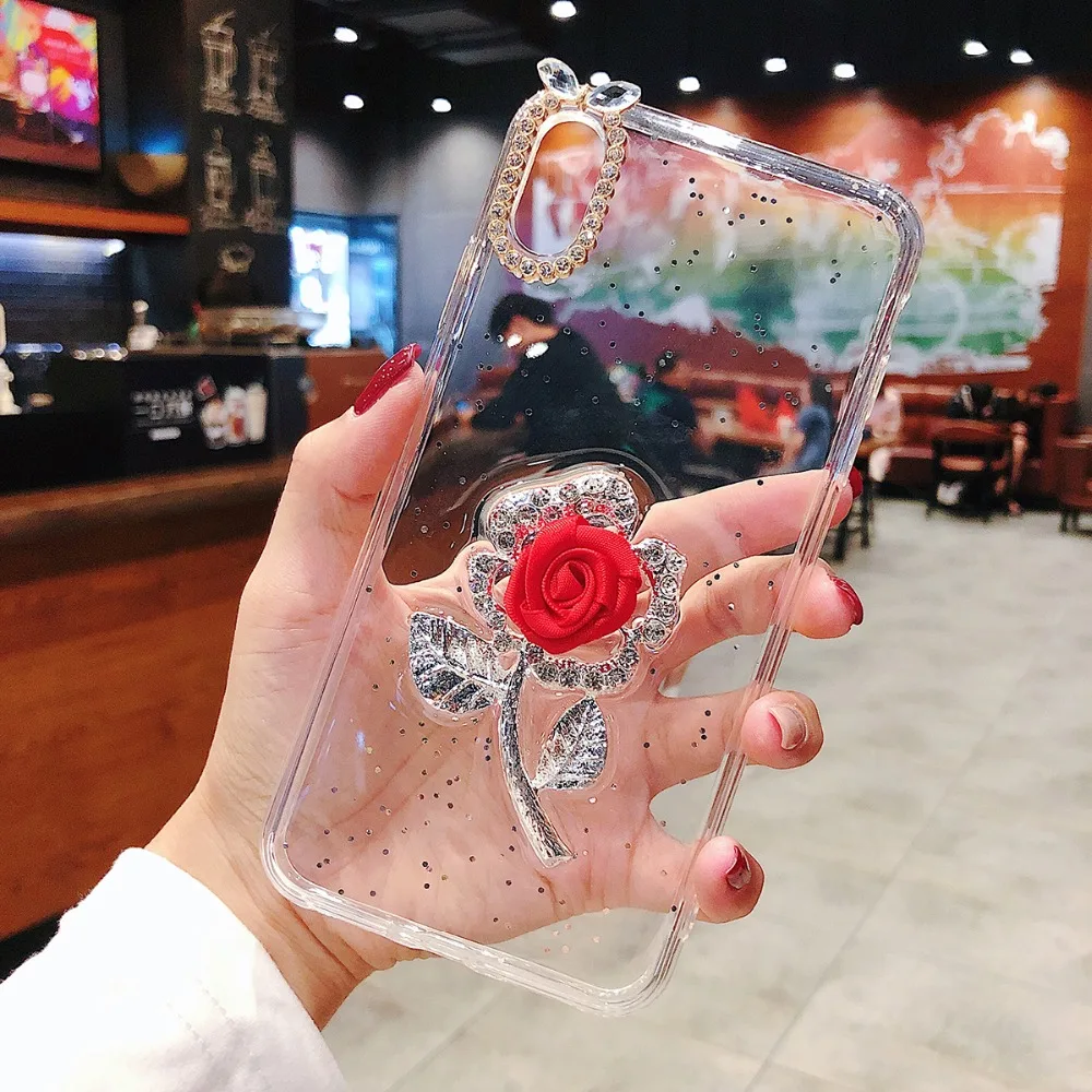 Для iphone XS MAX XR X 10 7 8 plus прозрачный блеск Роза крышка чехол Чехол для 6 S 6S Чехлы |