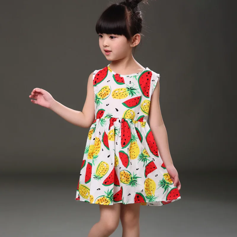 2017 летнее платье без рукавов для девочек с принтом фруктов арбуза ананаса