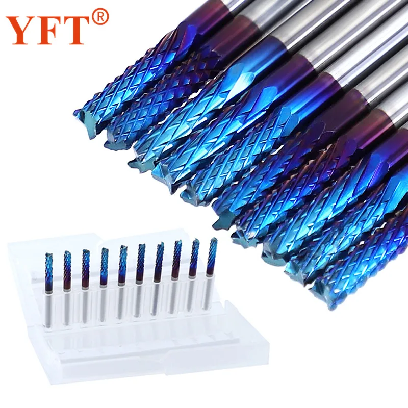 

10pcs Corn Milling Cutter 3.175mm Titanium Coated Tungsten Carbide PCB Engraving End Mill CNC Router Bits