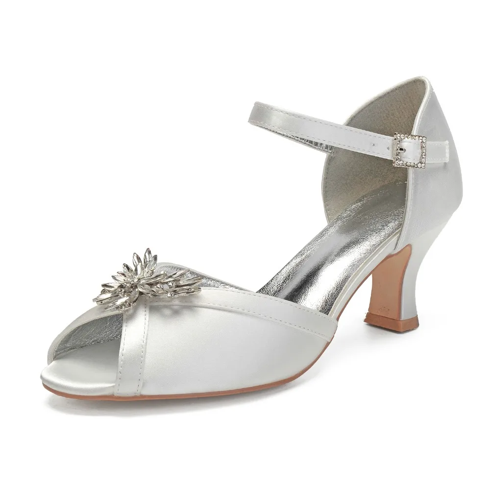 

Sparkling crystal 3D butterfly brooch lady satin evening dress shoes peep open toe bridal wedding prom party block heels sewing