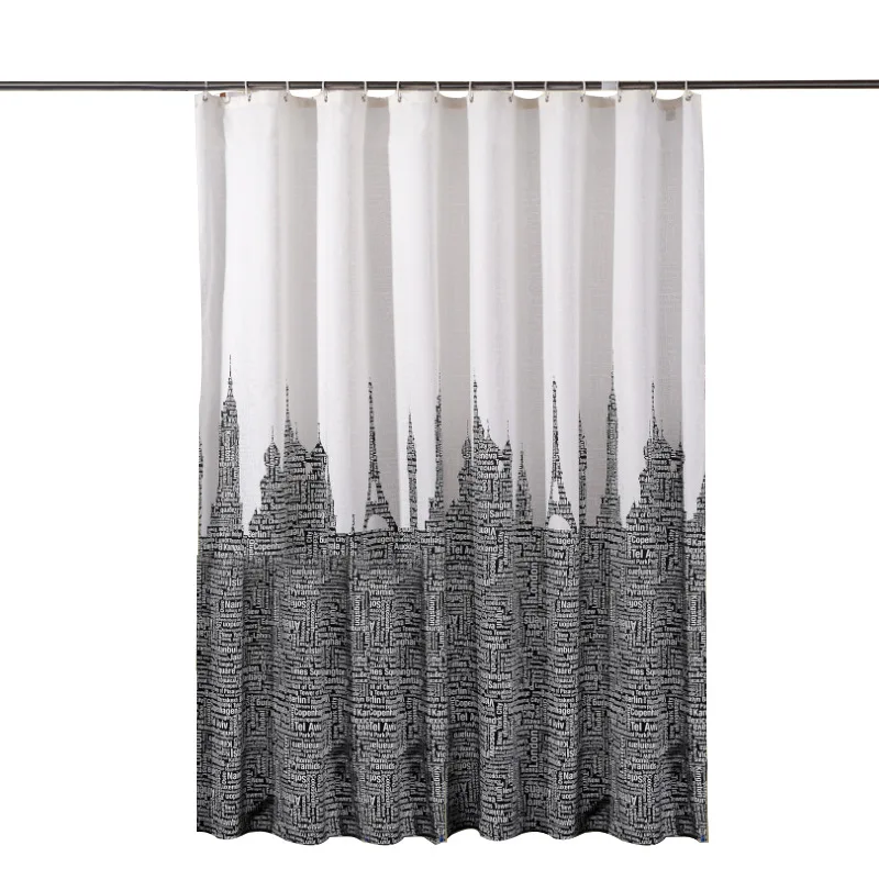 

Letter tower printed partition curtain for bathroom mildewproof polyester thick fabric shower curtains waterproof bath screens