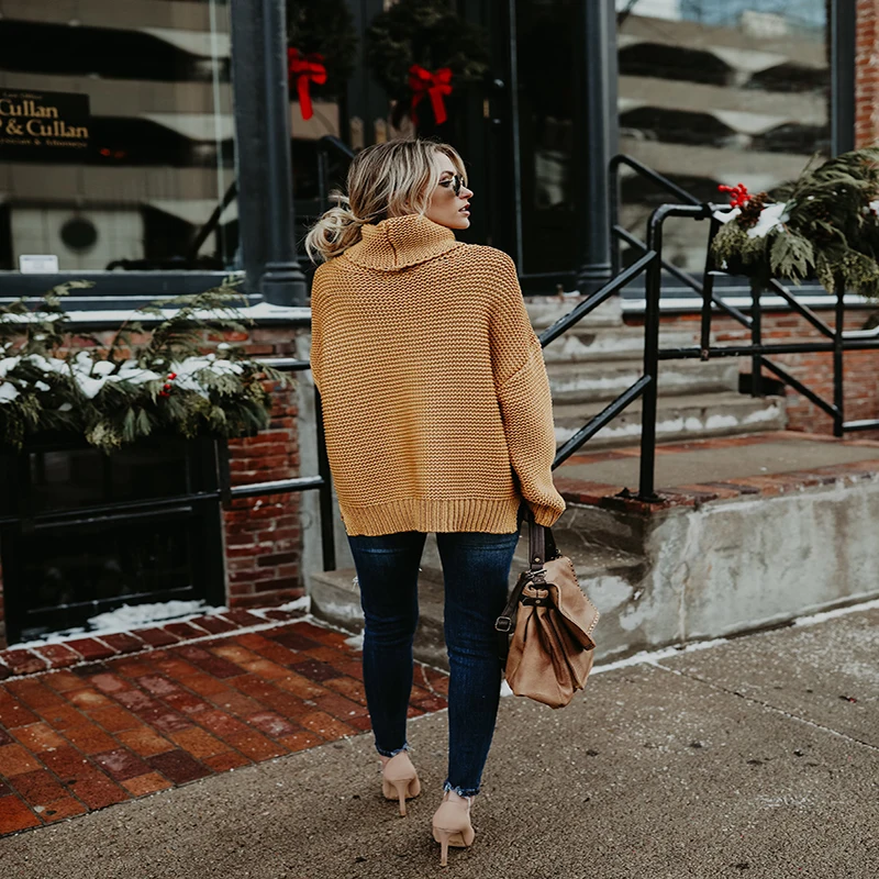 

Women's fall 2018 hot style knitted sweater solid color large OL commuter turtleneck for women