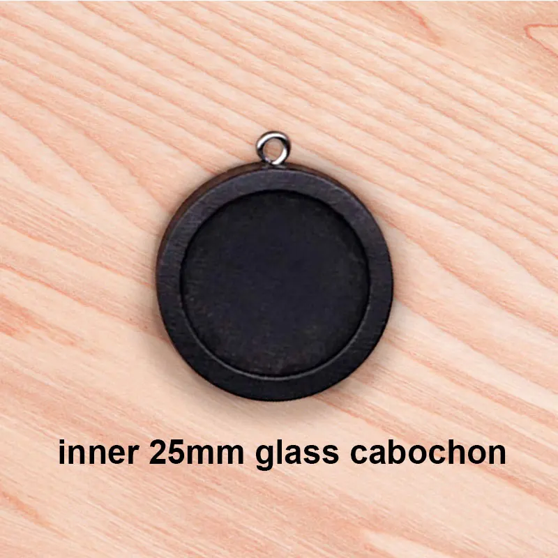 black-25mm 10pcs Inner size 12mm/20mm/25mm Wood Color Round leaf Wood Cabochon Base Setting Charms Pendant Necklace Earrings Findings - Окраска металла: black-25mm