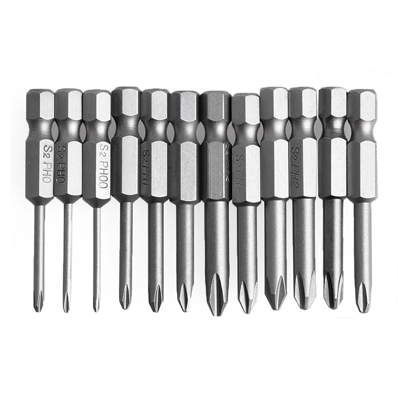 

12Pcs 50mm 1/4 Inch Hex Shank Magnetic Phillips Cross Screwdriver Bits H02