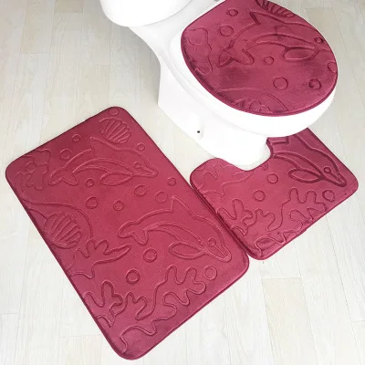 Cobblestone flannel embossed bathroom 3 sets of floor mat toilet bibulous anti-slip carpet | Дом и сад