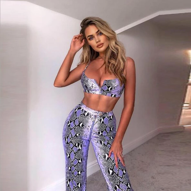 2019 Snake Print Zipper Sexy Women Jumpsuit Two Piece Spaghetti Strap Backless Rompers Womens Jumpsuit Beach Casual Playsuit