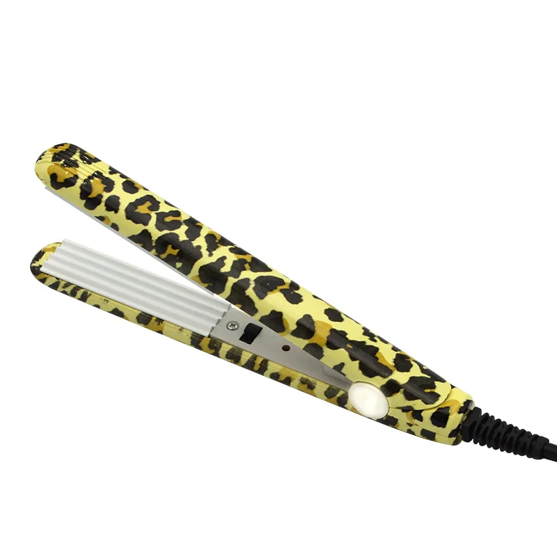 yellow leopard curly WENYI, миниатюрные вьющиеся волосы, керамическая плойка, гофрированный утюжок для волос, стильные инструменты, объемные щипцы для завивки волос с EU Plu - Цвет: yellow leopard curly