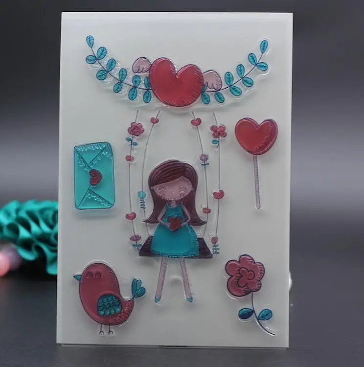 Sweet Heart качели девушка птицы цветок ясно штамп Скрапбукинг DIY альбом для карт