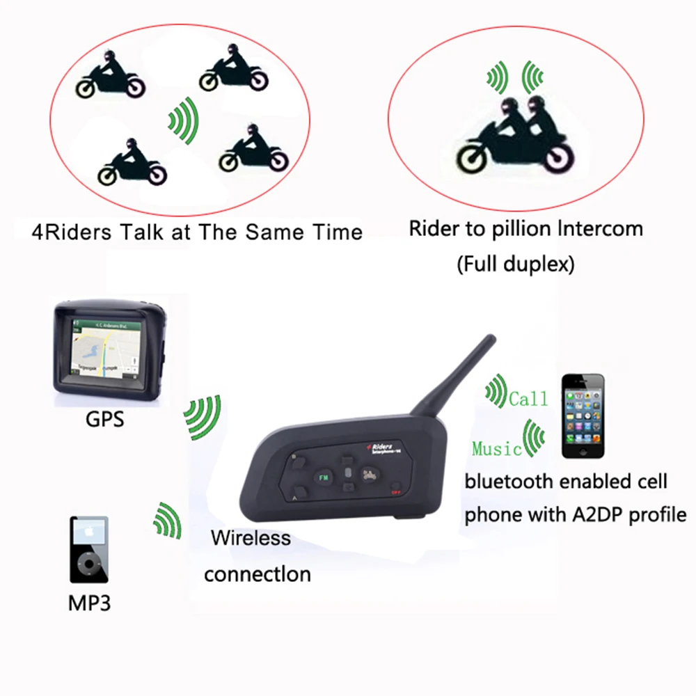Fodsports V4 мотоциклетный шлем Bluetooth гарнитура Интерком 4 всадника 1200 м беспроводной