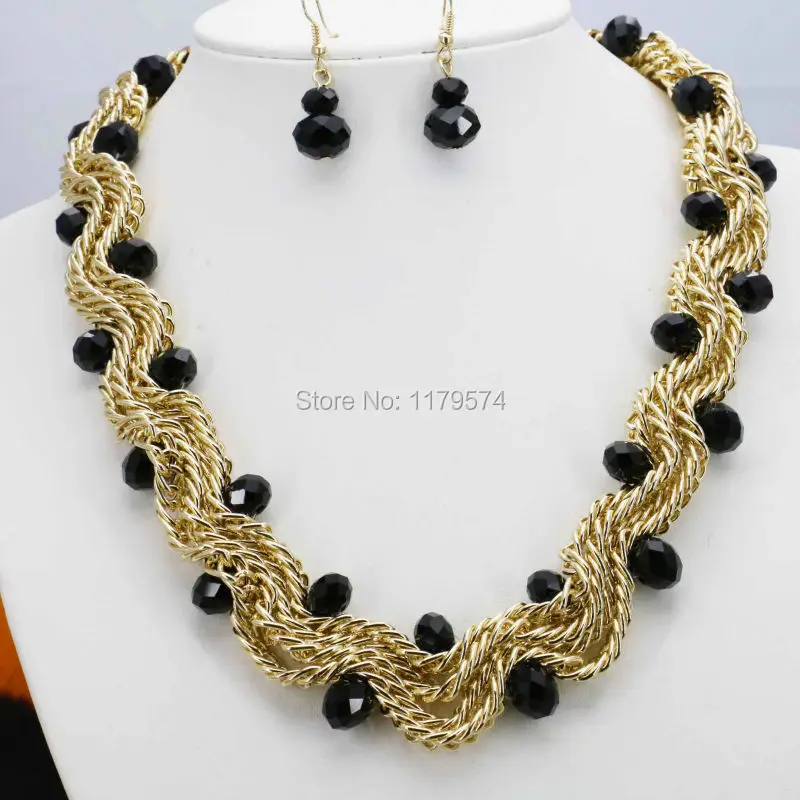 Набор украшений из ожерелья и сережек с хрустальными бусинами цепочкой