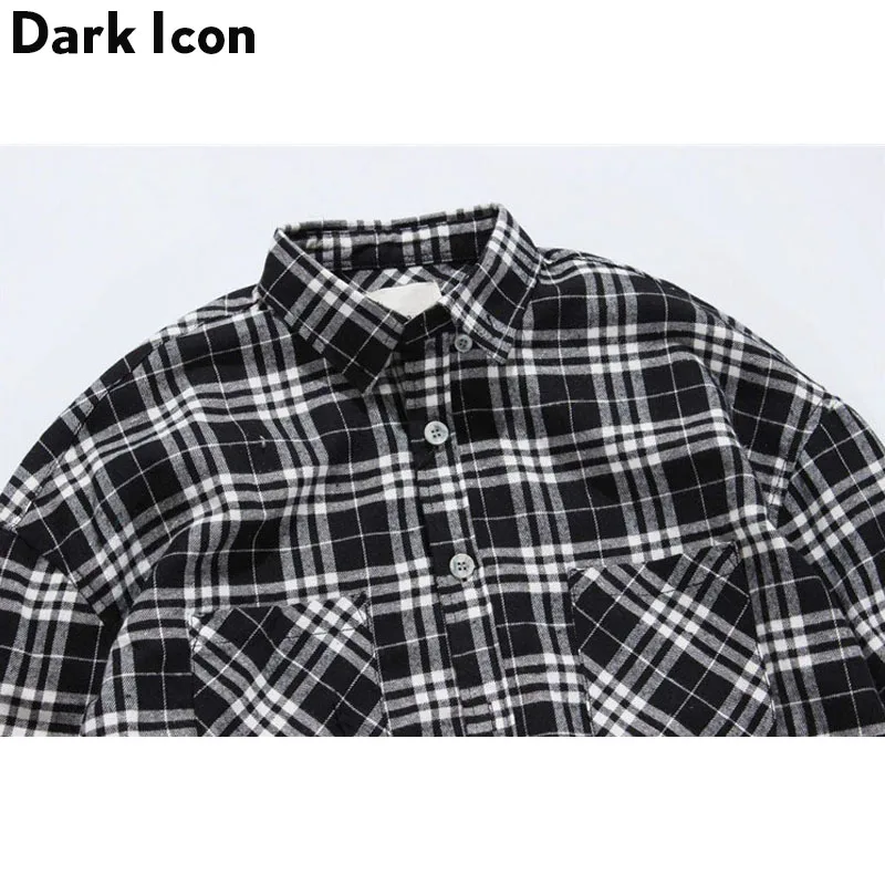 Рубашка Мужская Фланелевая в черно белую клетку с длинным рукавом весна 2019|flannel