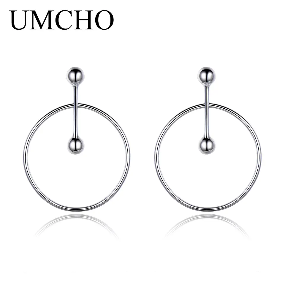 UMCHO, однотонные 925 пробы серебряные серьги для женщин, круглые серьги-кольца для женщин, вечерние, свадебные, Обручальные, модные, хорошее ювелирное изделие - Цвет камня: EUJ038-1