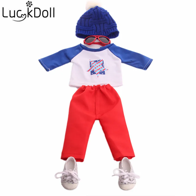 LUCKDOLL модная повседневная одежда + шапка подходит для 18 дюймов американский