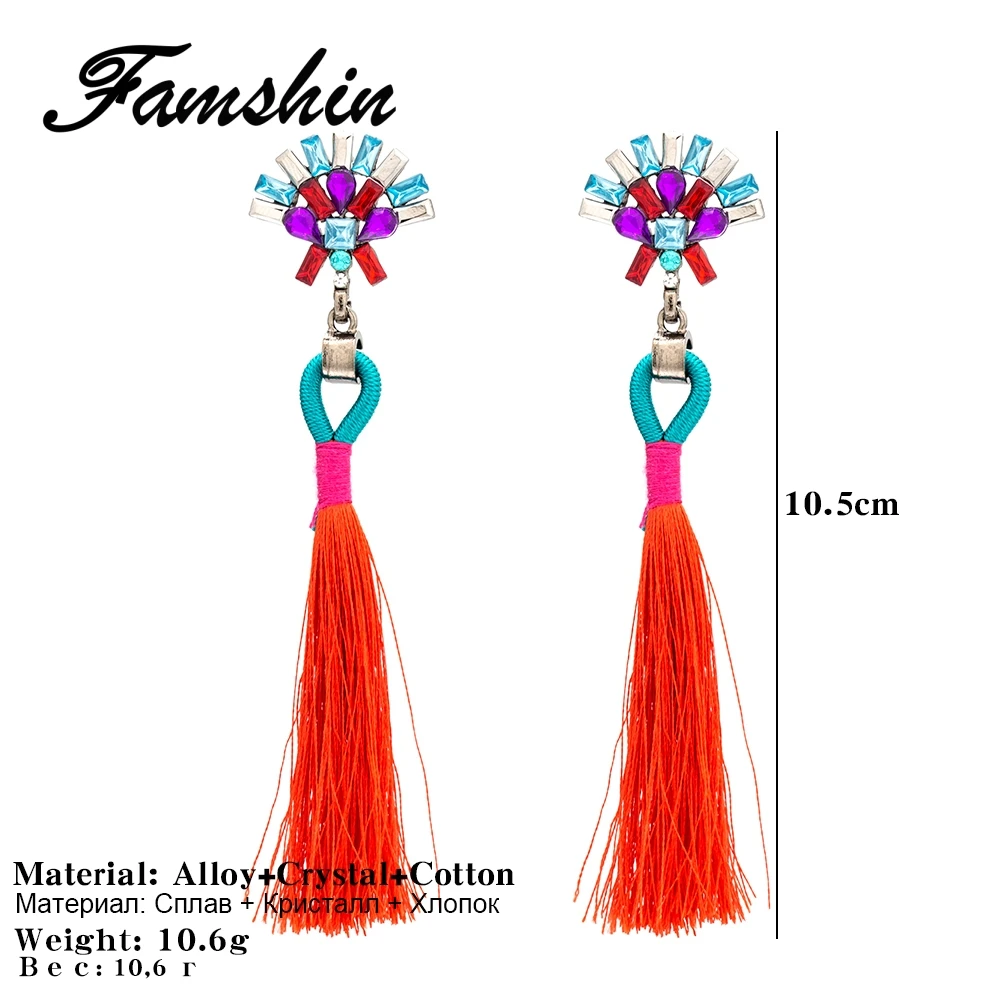 FAMSHIN 2017 New Fashion Statement Jewelry Tassel Long Earring For Women 2 Colors Wedding Dangle Drop Earrings Wholesale | Украшения и