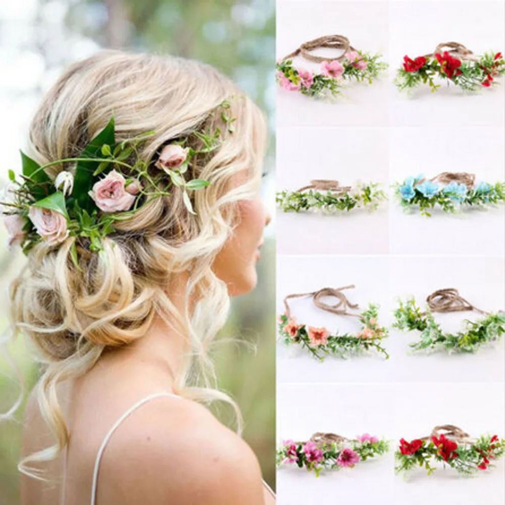 Новинка Boho женские цветочные повязки на голову свадебный веночек Свадебные ремешки для волос Аксессуары Цветочные короны пляжные вечерние гирлянды головной убор