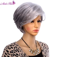 amir synthetic grey hair wig for women short wigs with bang synthetic gray hair straight style olded wig cosplay