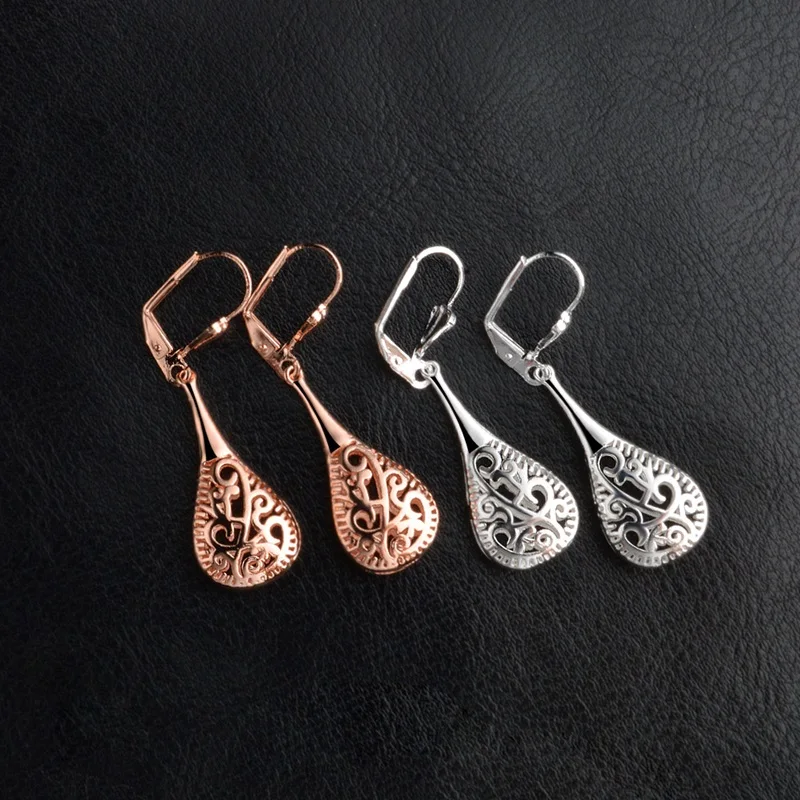 

OMHXZJ Wholesale Personality Fashion OL Woman Girl Party Vintage Hollowed 925 Sterling Silver 18KT Rose Gold Earrings YE308