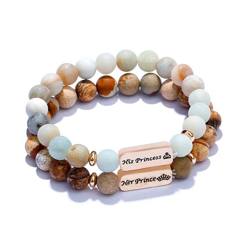2 шт./компл. 2019 браслет принц принцесса его и ее из натуральных камней браслеты для