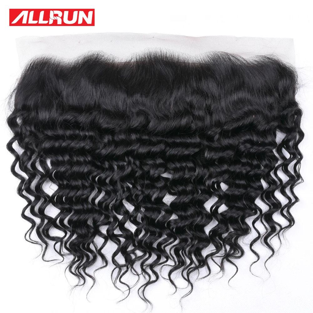 Allrun Hair Peruvian Deep Wave Human Hair Lace Frontal Closure PrePlucked 13x4 Ear To Ear Full Lace Closure Human Hair Extension