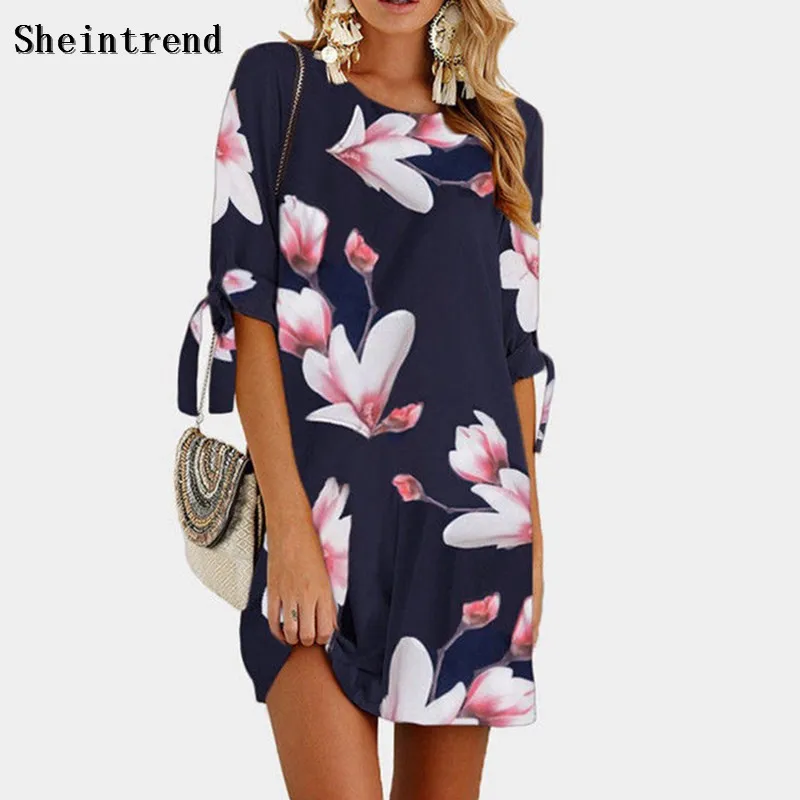 Sheintrend Шифоновая блузка 2018 летние блузки Для женщин Boho рубашки Цветочный принт