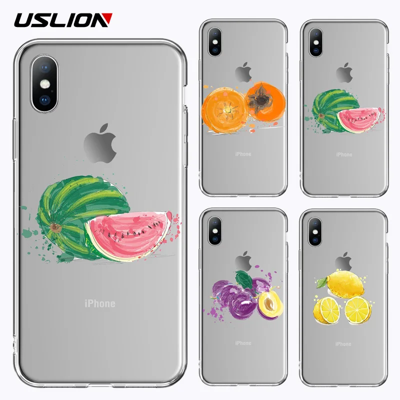 USLION чехол для телефона iPhone 6 6s 7 8 Plus X XS XR Xs Max прозрачный мягкий ТПУ арбуз фрукты
