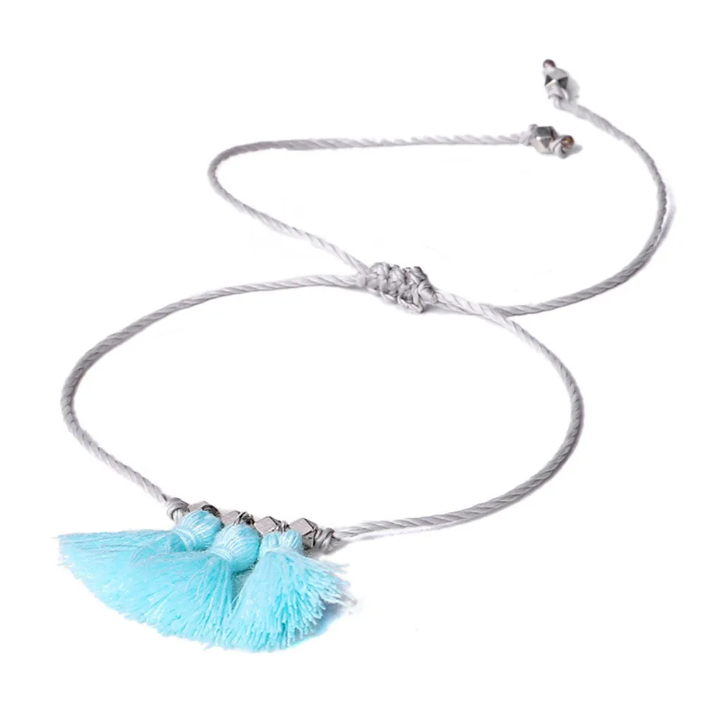 MLING Vintage Multicolor Adjustable Rope Chain Anklet Bohemian Tassel Anklet For Women