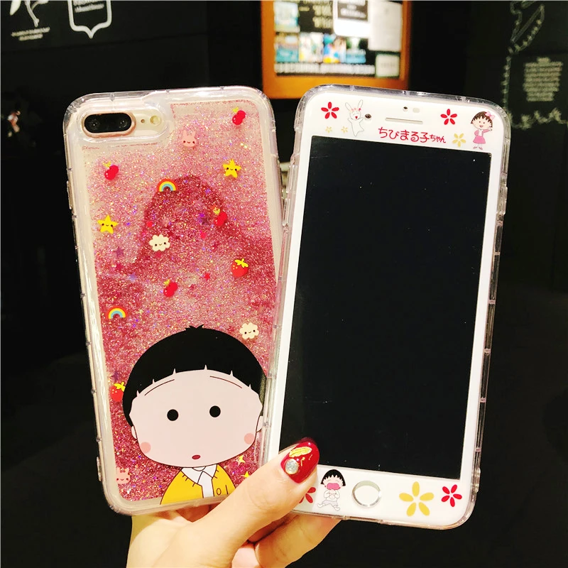 Для iphone 8 plus милый Sakura momoko динамический с блестками и жидкостью чехол сияющими +