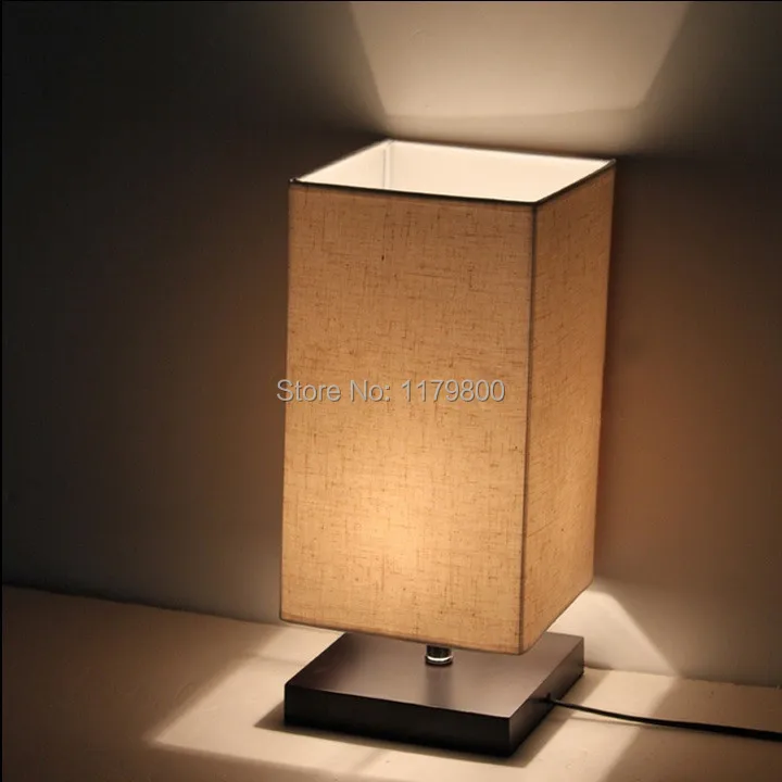 

Modern Table Desk Lamp Linen Shade Wooden Base Bedroom Bedside Light 36cm Height