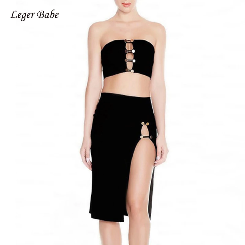 Leger Babe 2018 Женский комплект из двух предметов без бретелек с пуговицами
