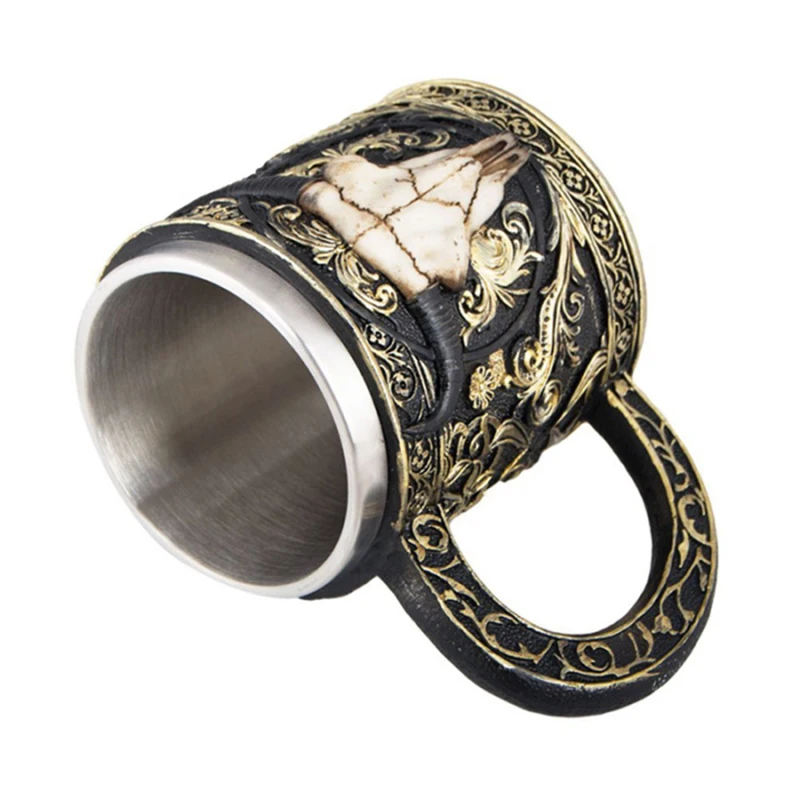 HeyMamba Нержавеющая сталь пивные кружки эффектный череп воин кружка Викинг пивная