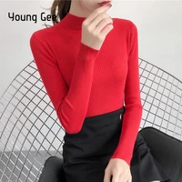 young gee 2019 autumn winter women slim fitting knitted turtleneck sweater all match turtleneck basic top pull femme pullover