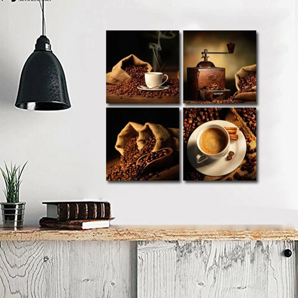 4 Panel Canvas PaintingCoffee Bean Painting On Wall Art Modular Picture Kitchen Home Decor Without Frame | Дом и сад