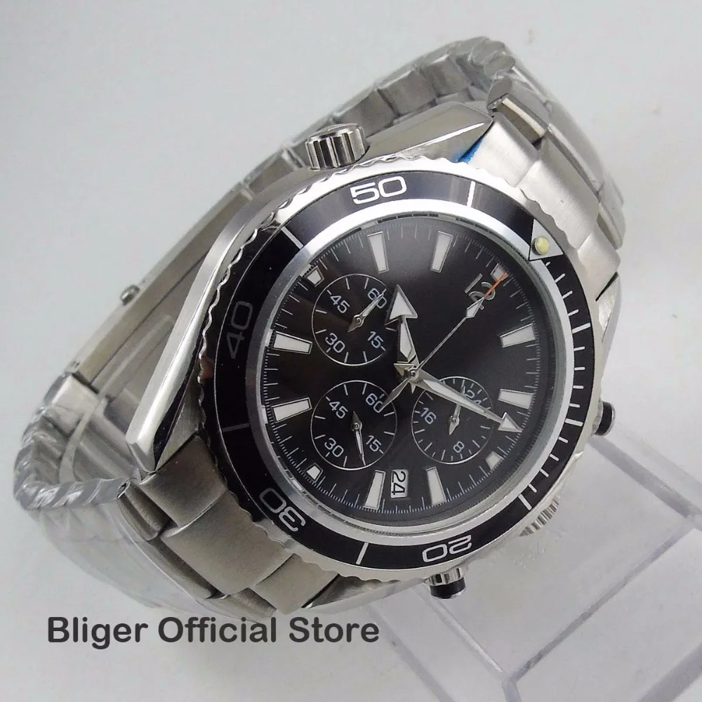 2019 New Arrive 46mm Black Dial Men's Watch Chronograph Stainless Steel Case Date Display Quartz Movement Wristwatch |