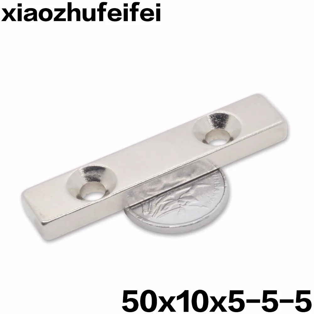 

10pcs N35 50x10x5 Super Strong Block Countersunk Magnets 50 x 10 x 5 mm 2 hole 5mm Rare Earth Neodymium Magnet 50*10*5-5