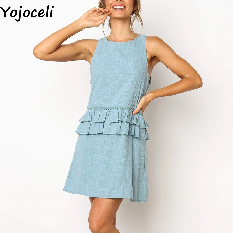 Yojoceli пикантные рюшами короткое летнее платье для женщин 2019 элегантные пляжные