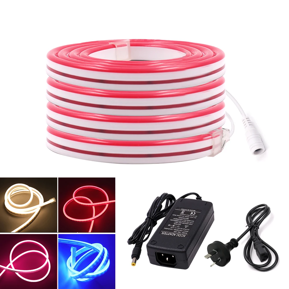 12V 120 светодиодный s светодиодный неоновый светильник полосы SMD2835 6x12 мм Водонепроницаемый светодиодный лента с Мощность Plug Гибкая неоновая лента веревки для украшения