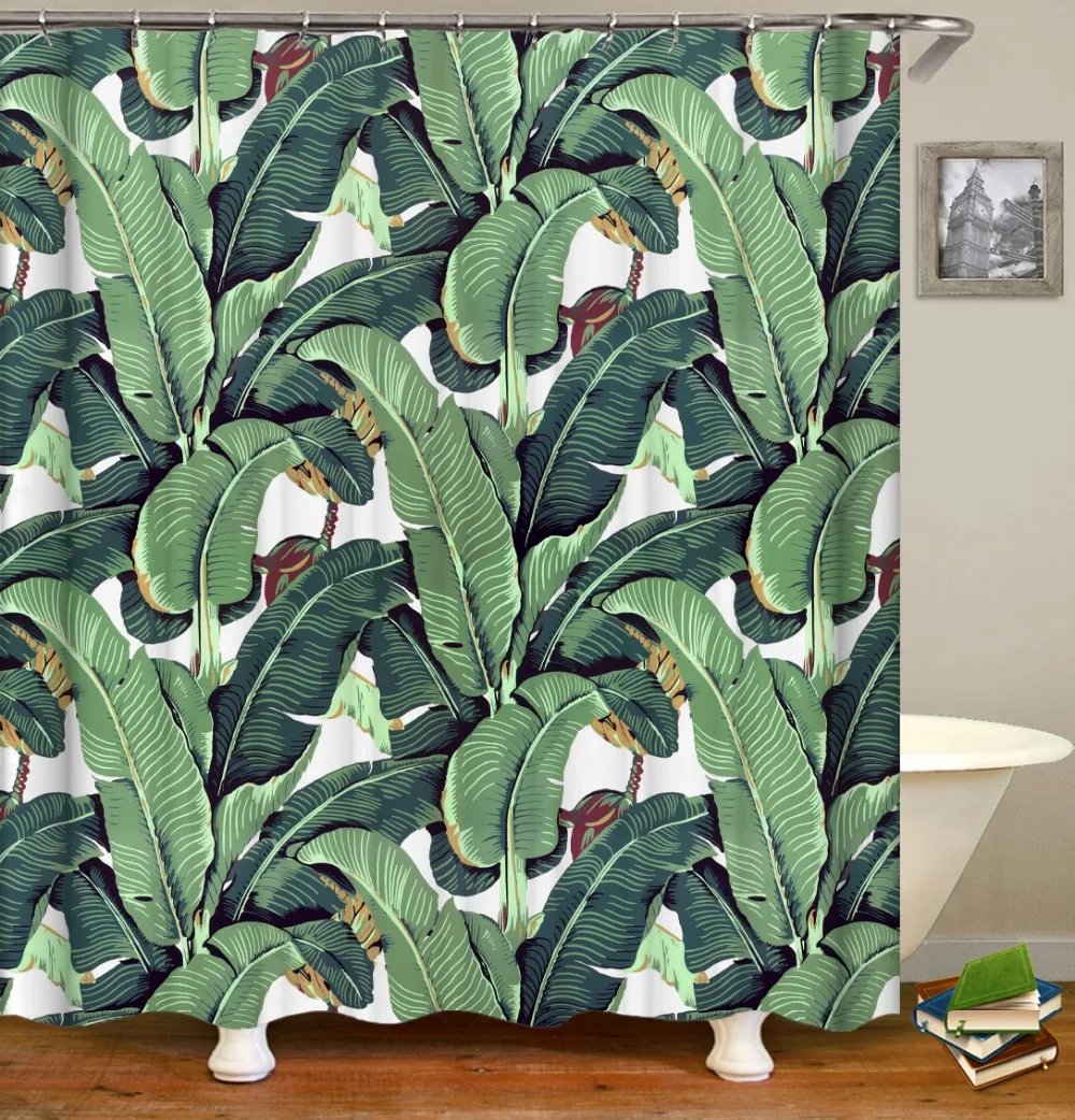 

Hot Tropical Plants Shower Curtain Green Banana Palm Leaf Monstera Bathroom Curtains Modern Bathroom Home Decor Polyester Gifts