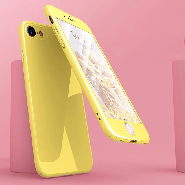 Твердый чехол Macaron Jelly color для iPhone X, xs, 8, 6, 6 S, 7 Plus, 360, Передняя Задняя панель, полная защита корпуса+ пленка из закаленного стекла