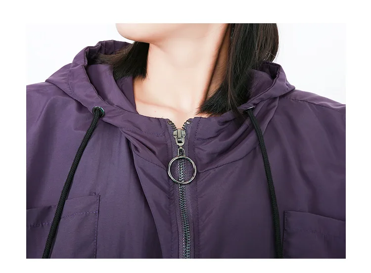 

2019 Spring Casual Women Trench Coat Pure-color Hooded Windbreaker Large-size Bat Trench Hooded Pockets Tassel Zippers