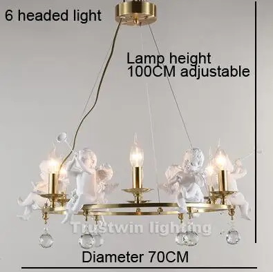 6 headed chandelier Европейский медный светодиодный светильник-люстра в виде ангела для детей, подвесной светильник из смолы с кристаллами из латуни для фойе, гостиной - Цвет абажура: 6 headed chandelier