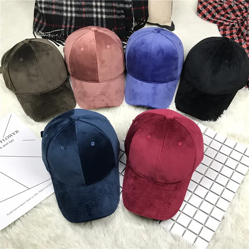 Однотонные бархатные бейсбольные кепки для женщин Xia Han Edition осенняя однотонная