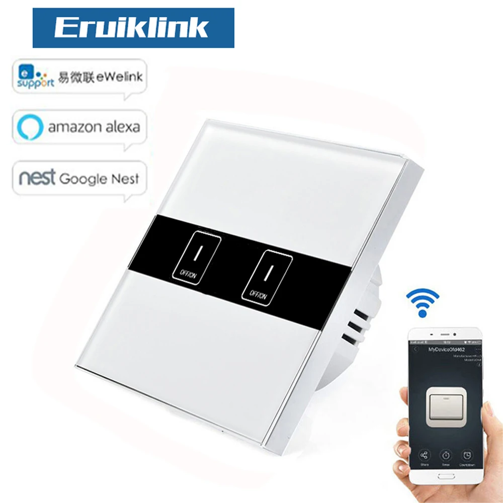 Стандарт ЕС Eruiklink 2 Gang Wifi переключатель управления через Android и IOS беспроводной