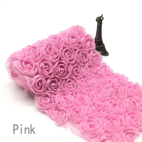Pink 1 ярд/Лот разноцветный 6 ряд кружева Искусственный цветок Роза ширина 3D шифон Вышитые Кружева отделка Лента ткань, аксессуары для DIY - Цвет: Pink