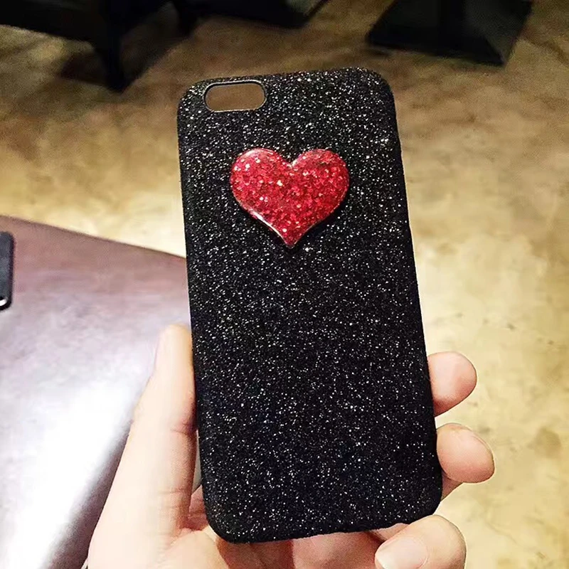 Модные черные блестящие чехлы для телефонов HOCAYU Iphone 6 6s 6plus 7 7plus 8 8plus 3D Love Hearts Star