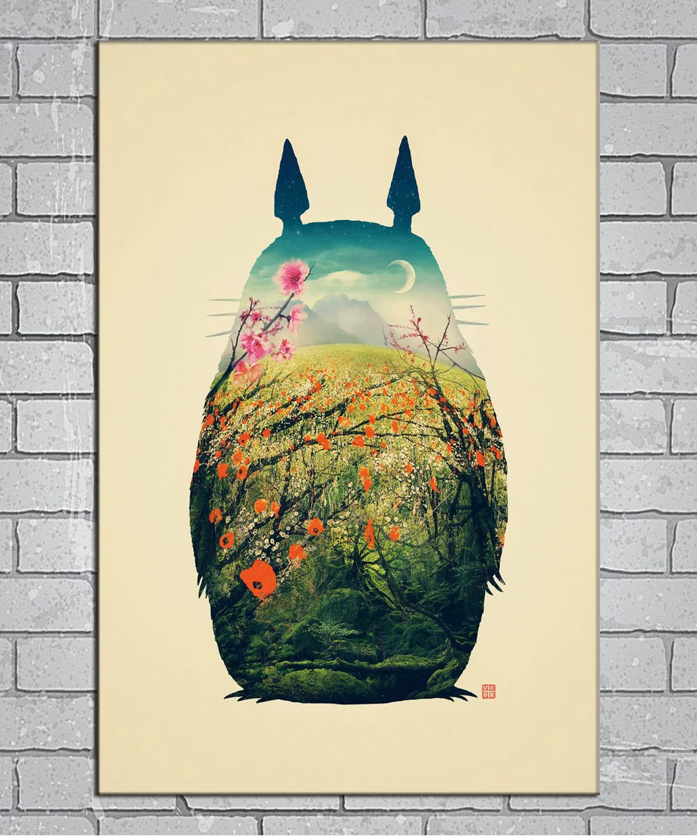 Мой сосед Тоторо Япония искусственный холст индивидуальный постер 24x36 27x40 дюймов