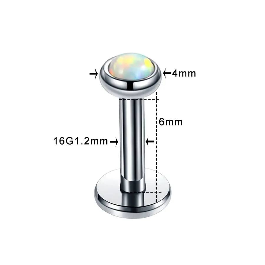 1PC Labret 1.2x6x4 H-S сталь опал нос винт губная серьга-гвоздик спираль кольцо для губ Бар гвоздик для козелка Orelha хряща верхняя часть серьги пирсинг девушки ювелирные изделия - Окраска металла: 1PC Labret 1.2x6x4