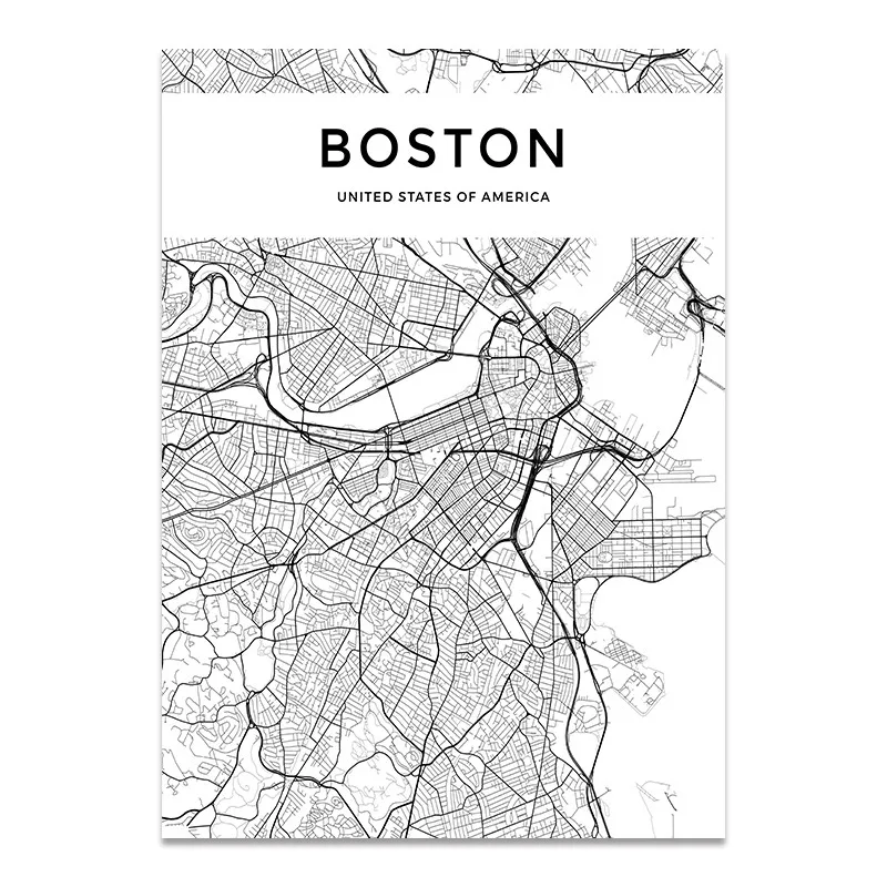 Boston Черно-белая карта мира, город, Париж, Лондон Нью-Йорк, плакат, скандинавский стиль, гостиная, художественное полотно, живопись, домашний декор - Цвет: Boston